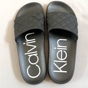 Calvin Klein Black Quilted Logo Slide Sandals